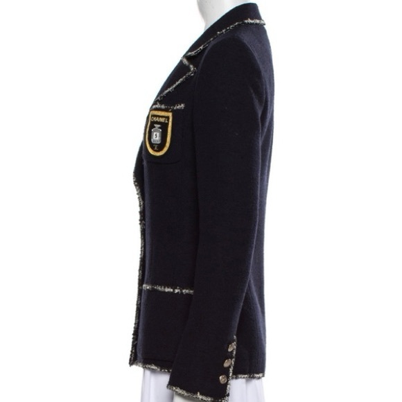 CHANEL Iconic 2005 Runway Embellished Midnight Blue Wool Blazer Vintage Jacket M - Picture 3 of 11
